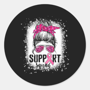 Pegatina Redonda Squad Messy Bun Guerrero Rosa Cáncer de Mama