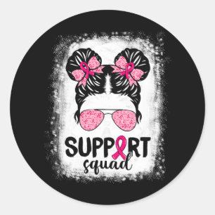 Pegatina Redonda Squad Messy Bun Guerrero Rosa Cáncer de Mama