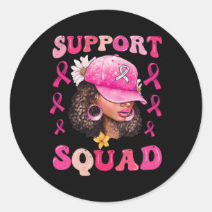 Pegatina Redonda Squad Messy Bun Guerrero Rosa Cáncer de Mama