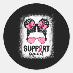 Pegatina Redonda Squad Messy Bun Guerrero Rosa Cáncer de Mama