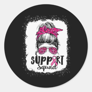 Pegatina Redonda Squad Messy Bun Guerrero Rosa Cáncer de Mama