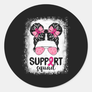 Pegatina Redonda Squad Messy Bun Guerrero Rosa Cáncer de Mama