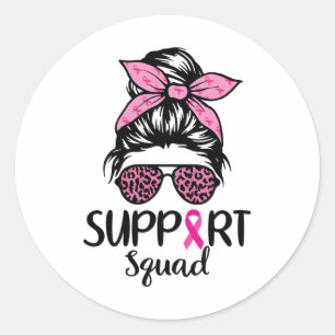 Pegatina Redonda Squad Messy Bun Leopard Pink Breast Cancer