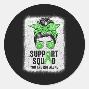 Pegatina Redonda Squad Messy Bun Warrior Green Mental Health Awaren