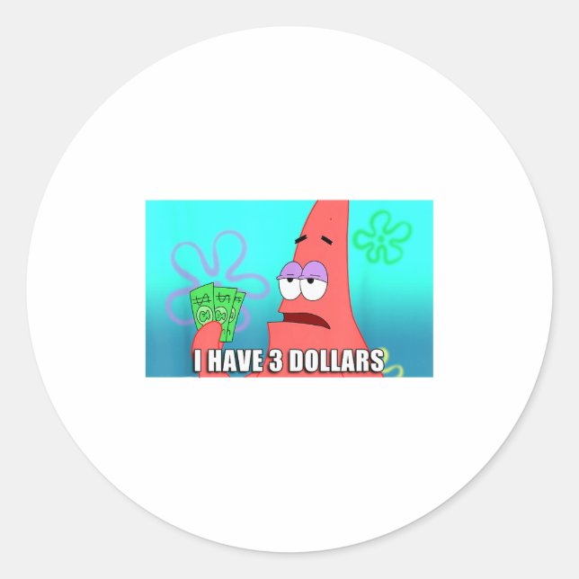 Pegatina Redonda Squarepants Patrick 3 Dollars Quote Funny  (Anverso)
