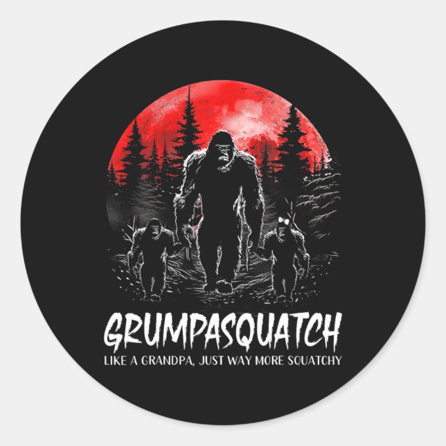 Pegatina Redonda Squatch Funny Bigfoot Dad Sasquatch Yeti Fathers D (Anverso)