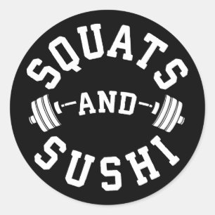 Pegatina Redonda Squats y suhi - Día de los carbohidratos y las pie