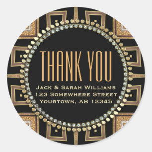 Pegatina Redonda Squaza-sq Art Deco Oro Negro Gracias Ronda
