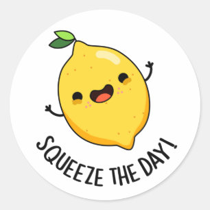 Pegatina Redonda Squeeze The Day Funny Lemon Pun