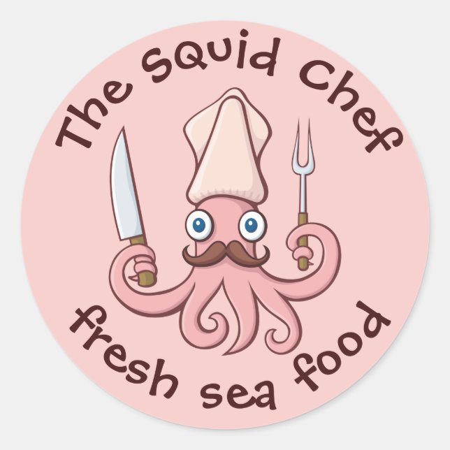 Pegatina Redonda Squid Chef Personalizado (Anverso)