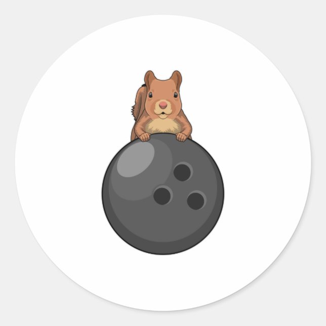 Pegatina Redonda Squirrel at Bowling with Bowling ball (Anverso)