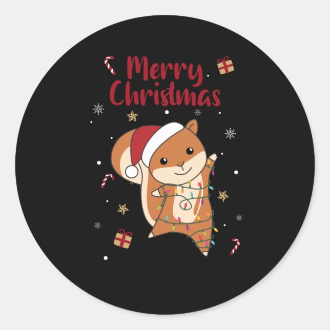 Pegatina Redonda Squirrel Christmas Winter Animals (Anverso)