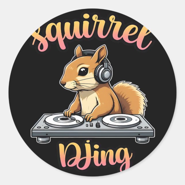 Pegatina Redonda Squirrel DJ Party Vibes Funny Retro DJ Mug (Anverso)