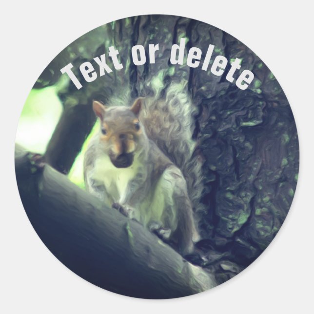 Pegatina Redonda Squirrel In Tree Animal Art Personalized (Anverso)