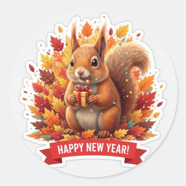 Pegatina Redonda Squirrel New Year Party Sticker (Anverso)