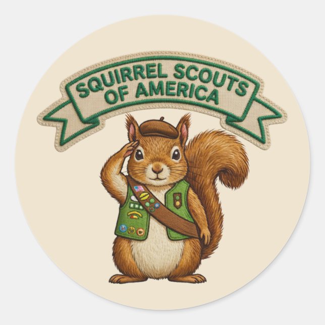 Pegatina Redonda Squirrel Scout (Anverso)