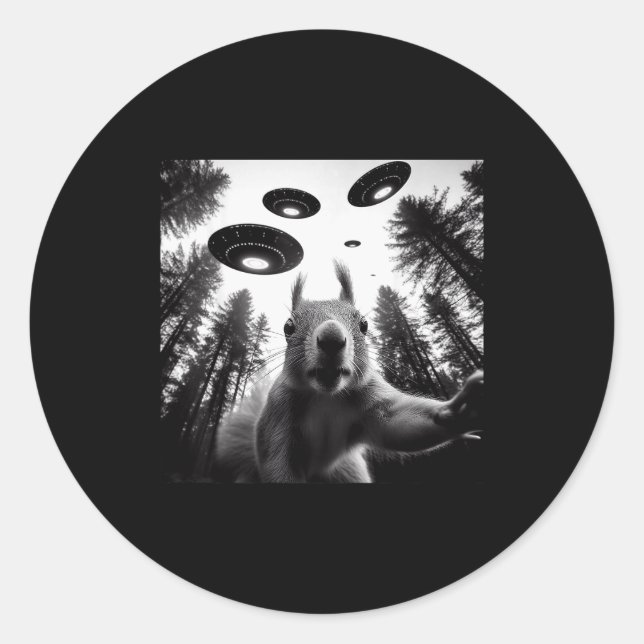 Pegatina Redonda Squirrel Selfie With Alien Ufo Funny For Men Women (Anverso)