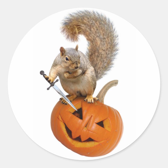 Pegatina Redonda Squirrel Sword Jack-o-Lantern (Anverso)