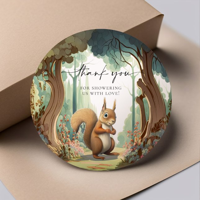 Pegatina Redonda Squirrel Woodland Animal Baby Shower (Subido por el creador)