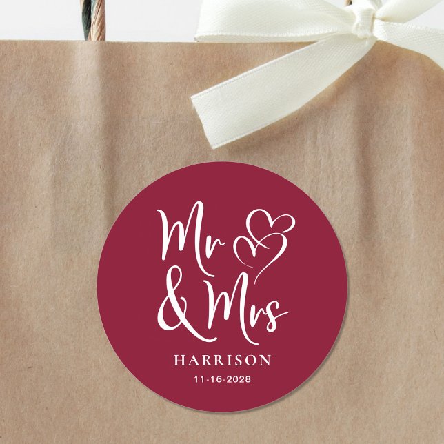 Pegatina Redonda Sr. Burgundy Boda (Subido por el creador)