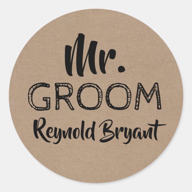 Pegatina Redonda Sr. Groom Bold Typography (Anverso)