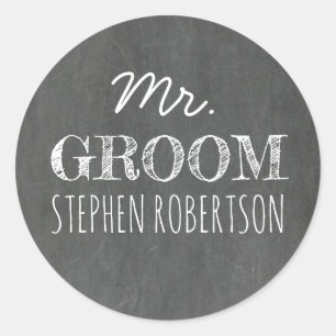 Pegatina Redonda Sr. Groom Chalkboard
