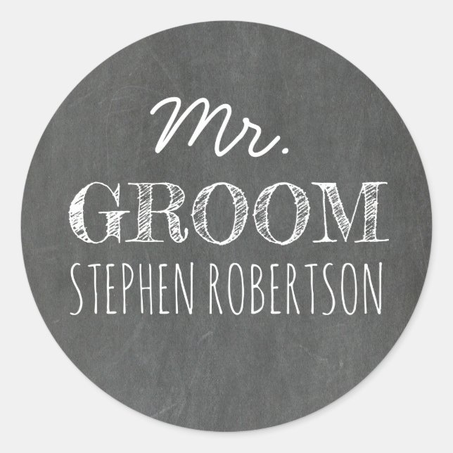 Pegatina Redonda Sr. Groom Chalkboard (Anverso)