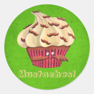 Pegatina Redonda Sr. Mustached Cupcake