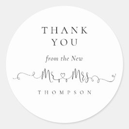 Pegatina Redonda Sr. Rings Heart Script Boda Gracias