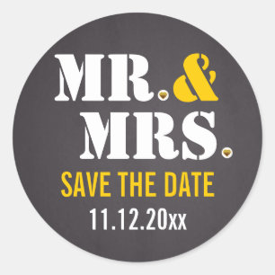 Pegatina Redonda Sr. Y la boda de la Sra. Modern Typography Save th