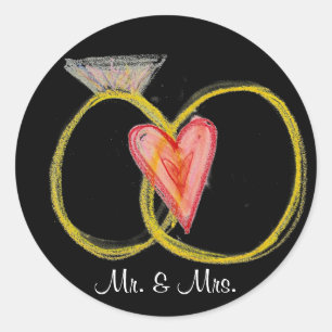 Pegatina Redonda Sr. y la Sra. Rings Personalizable Wedding Sticker