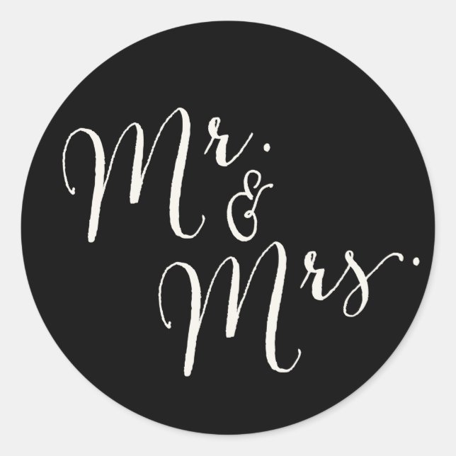 Pegatina Redonda Sr. y señora Calligraphy Script Wedding Stickers (Anverso)