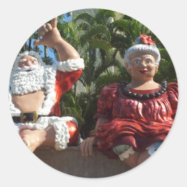 Pegatina Redonda Sr. y señora Papá Noel