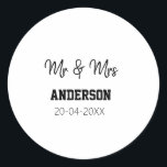 Pegatina Redonda Sr. y Sra. añada apellido fecha año de boda favor<br><div class="desc">diseño</div>