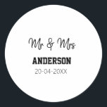 Pegatina Redonda Sr. y Sra. añada apellido fecha año de boda favor<br><div class="desc">diseño</div>