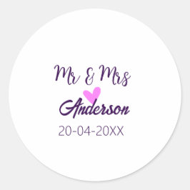 Pegatina Redonda Sr. y Sra. añada apellido fecha año de boda favor 