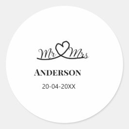 Pegatina Redonda Sr. y Sra. añada apellido fecha año de boda favor 