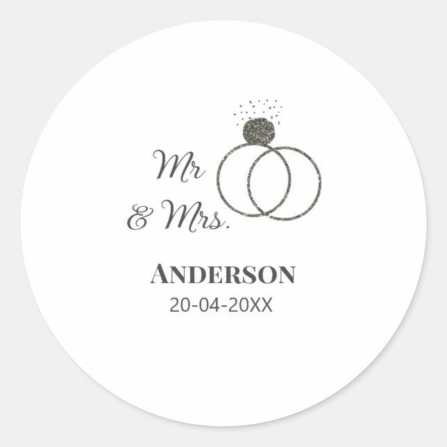 Pegatina Redonda Sr. y Sra. añada apellido fecha año de boda favor  (Anverso)