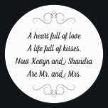 Pegatina Redonda Sr. y Sra. Boda Kisses Poem<br><div class="desc">Este encantador pegatina de Mr. y Mrs. round presenta un poema encantador personalizado con los nombres de la novia y el novio. Este sería un pegatina perfecto para acentuar una caja de favores sosteniendo Hershey Kisses.</div>