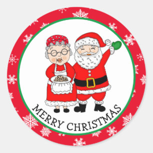 Pegatina Redonda Sr y Sra Claus, Santa Navidad