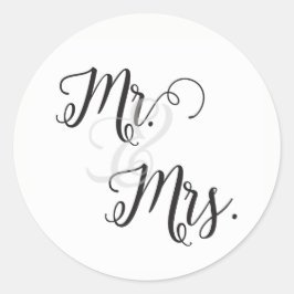 Pegatina Redonda Sr. y Sra. Wedding Stickers - Negro y Blanco