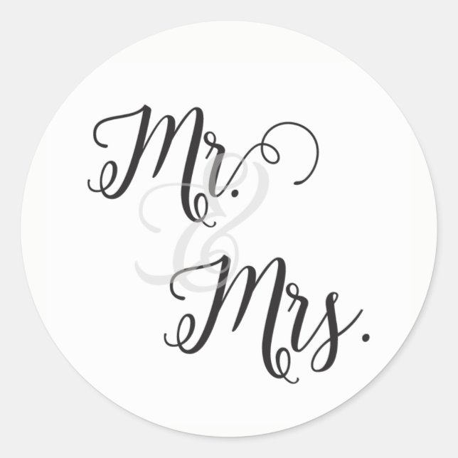 Pegatina Redonda Sr. y Sra. Wedding Stickers - Negro y Blanco (Anverso)