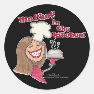 Pegatina Redonda Sra. Chef en la cocina