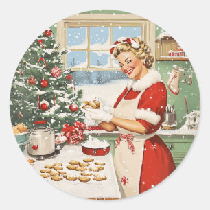 Pegatina Redonda Sra. Claus Holiday Baking Delight