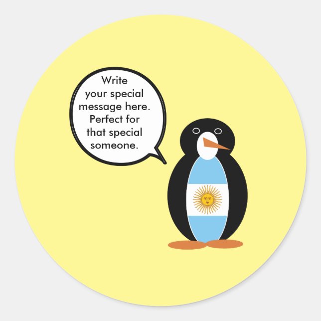 Pegatina Redonda Sra. Penguin habla sobre la bandera argentina (Anverso)