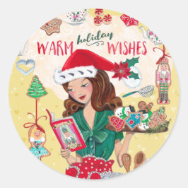 Pegatina Redonda Sra. Santa Navidad Galletas Cascanueces Cocina