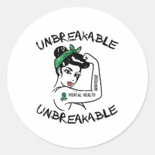 Pegatina Redonda Sra. Unbreakable Ribbon Mental Health Awareness Wo