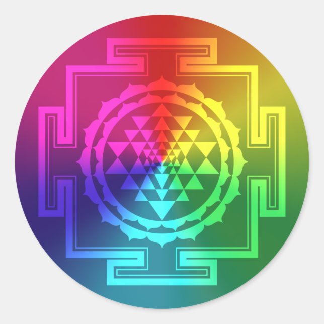 Pegatina Redonda Sri Yantra espiritual - Arcoiris (Anverso)