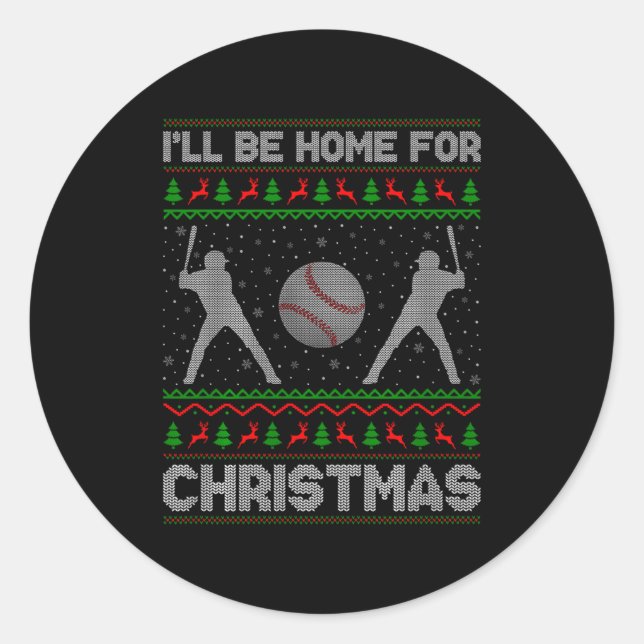 Pegatina Redonda Srty Baseball Player Ugly Christmas Sweaters Xmas  (Anverso)