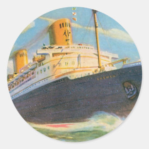 Pegatina Redonda SS Bremen en el mar